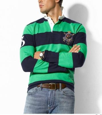 Ralph Lauren men Polo shirt-long sleeve-green/black strip No.365